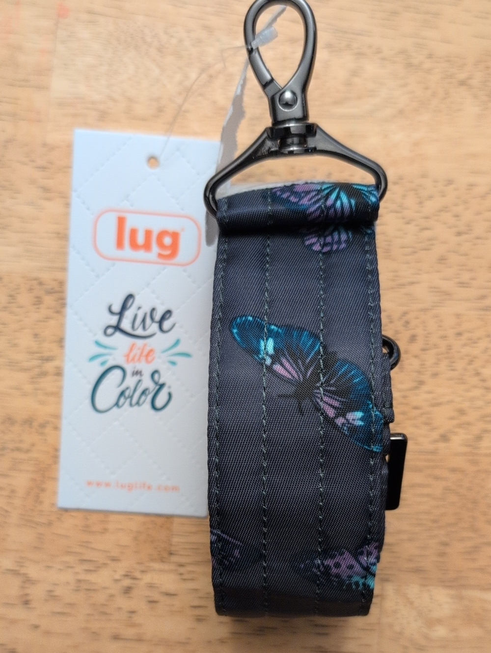 lug Butterfly-Print Detachable Strap in Black with Teal and Purple